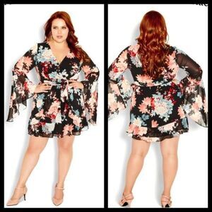City Chic Black Summer Flirt Floral Dress Size 16 NWT